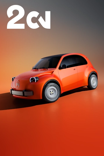 Der Citroën 2CV Concept in Dreiviertelansicht von vorn, mit ikonischem Design, das die Tradition aufgreift und das legendäre Modell modern neu interpretiert